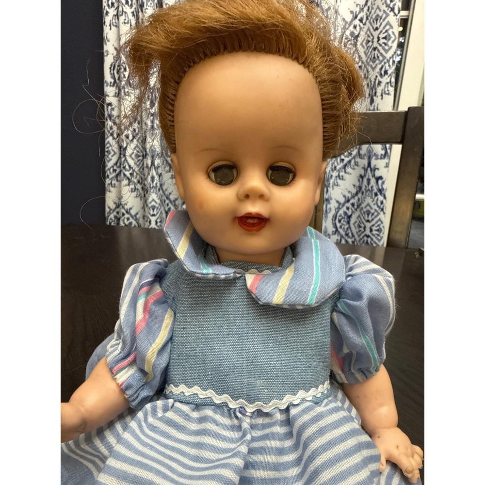 Vintage Vinyl Baby Doll Sleep Eyes‎ Strawberry Blonde Hair Numbered 13 14 Blue